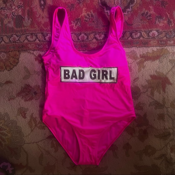 NWOT Hot Pink Bad Girl One Piece Bathing Swim Suit Bodysuit - Picture 3 of 4